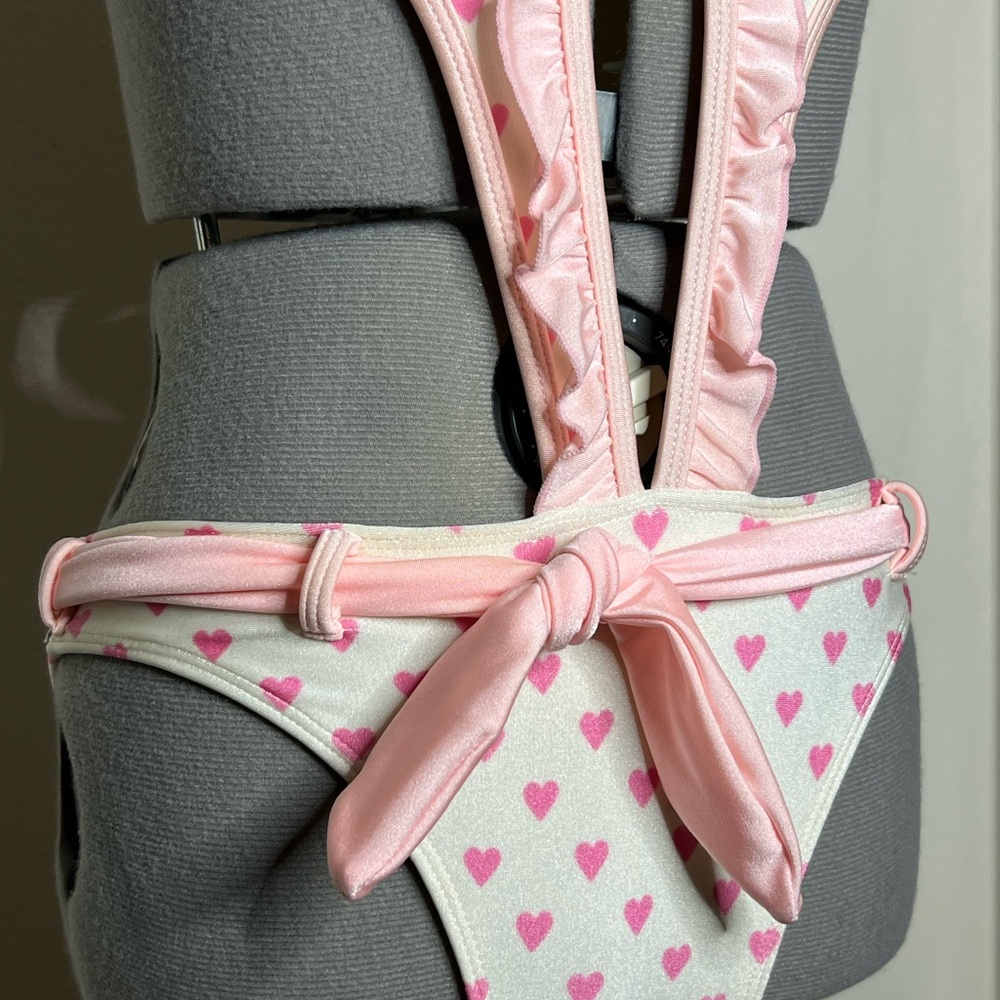 Skinny Dip Pink Heart Swimsuit Y2K Style Monokini Tiny Bikini Kawaii Small - Picture 3 of 5